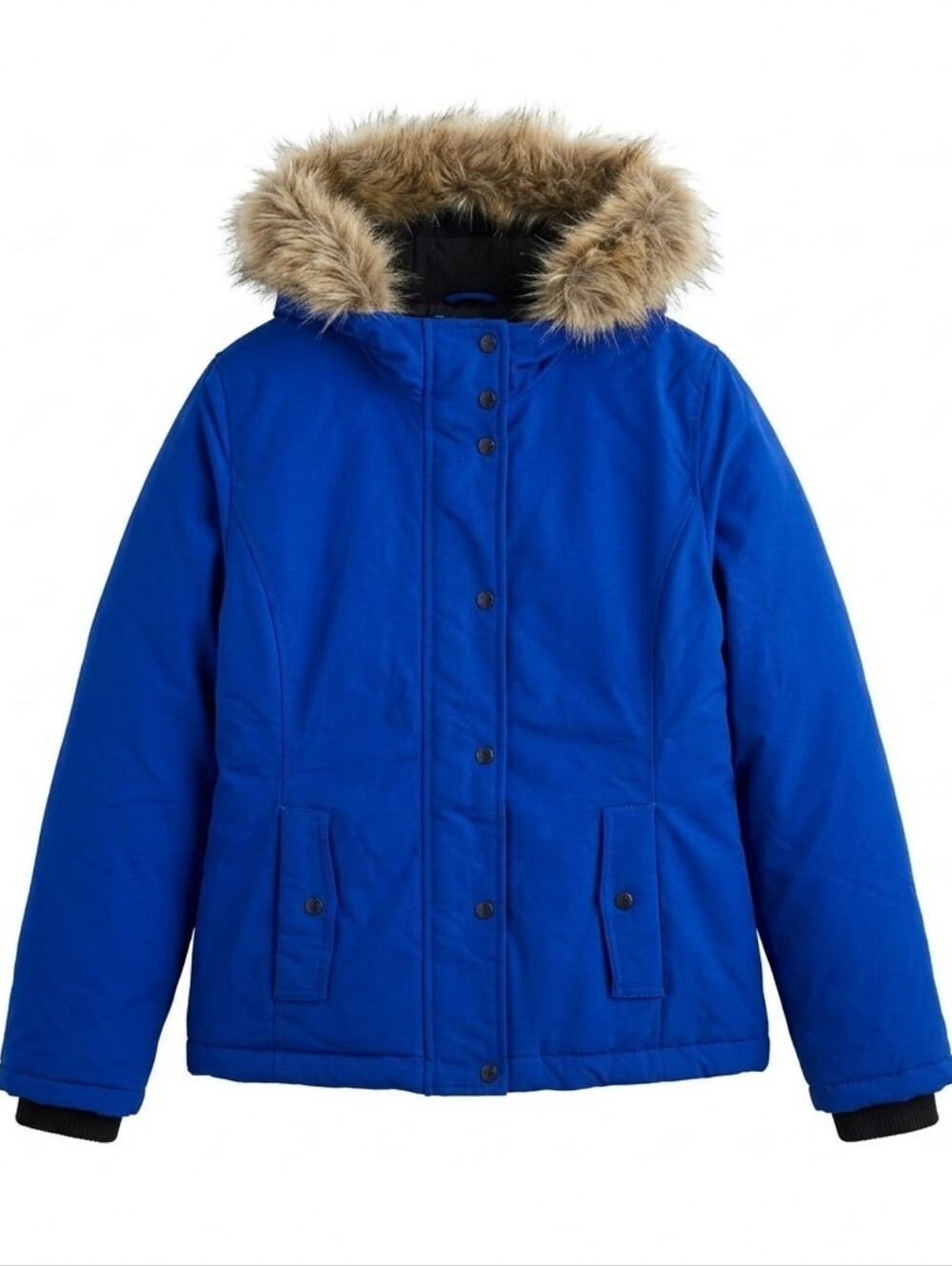 OLD Navy Kids Small Royal Blue Hooded Parka Jacket Faux Fur Trim Winter